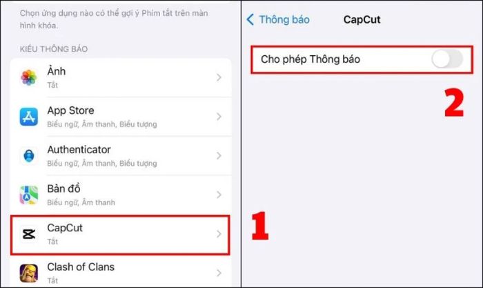 Chọn ứng dụng bạn muốn tắt thông báo và vô hiệu hóa công tắc ở mục Cho phép thông báo
