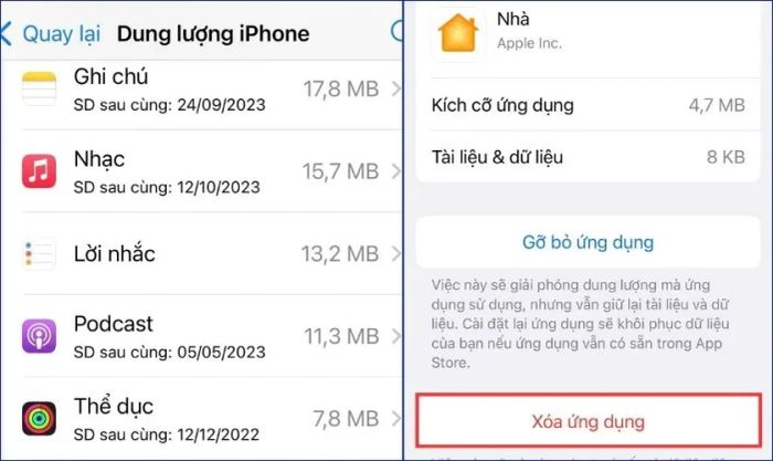 Chọn các ứng dụng không cần thiết và nhấn Xóa Ứng dụng