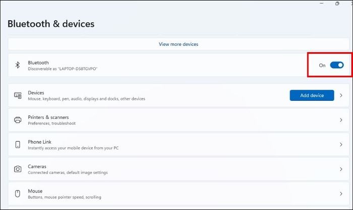 Đảm bảo thanh trạng thái Bluetooth đã được bật lên