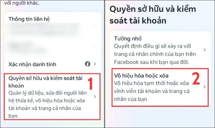 Nhấn vào mục Quyền sở hữu và kiểm soát tài khoản, sau đó chọn Vô hiệu hóa hoặc xóa tài khoản.