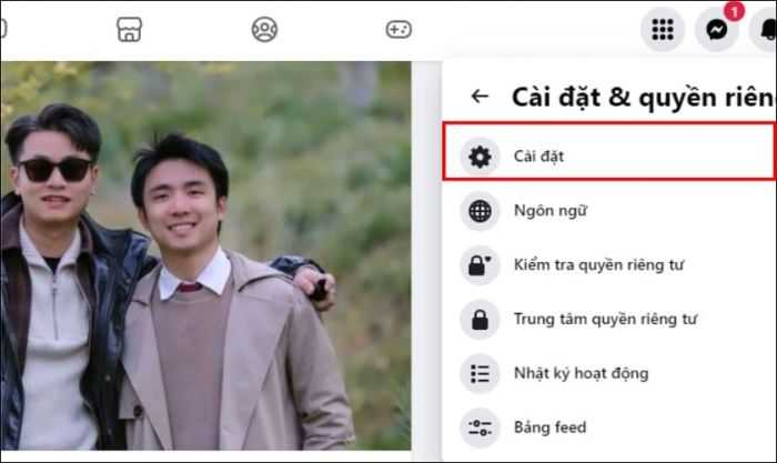 Chọn mục Cài đặt
