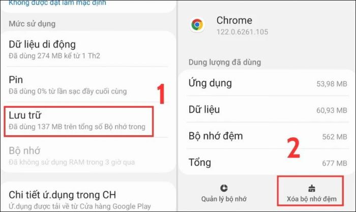 Bạn kéo xuống và chọn mục Lưu trữ, sau đó nhấn vào Xóa bộ nhớ đệm.