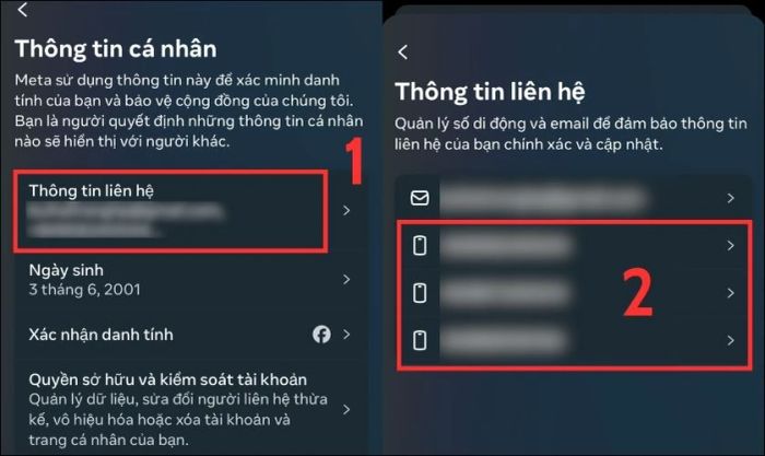 Tiếp theo, chọn mục Thông tin liên hệ.
