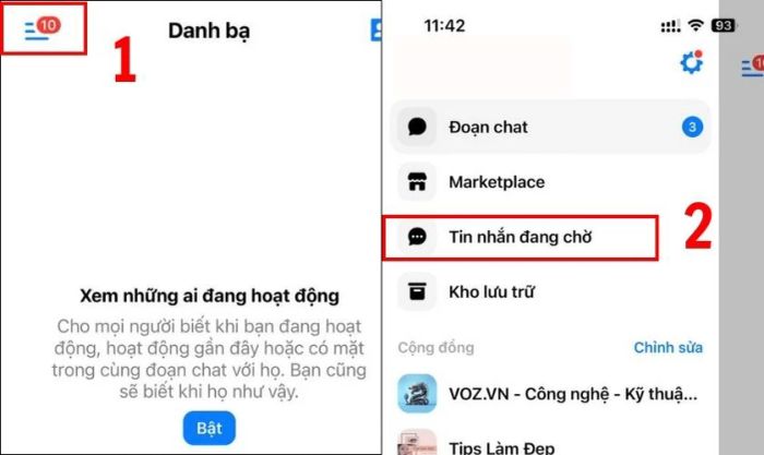Kiểm tra mục Tin nhắn chờ trên Messenger trên điện thoại để tìm tin nhắn bị thiếu