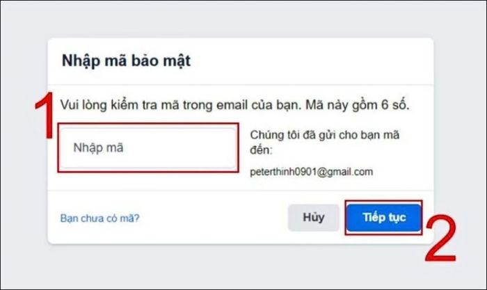 Sau đó nhấn Tiếp tục để phục hồi tài khoản và khắc phục lỗi đăng nhập Facebook