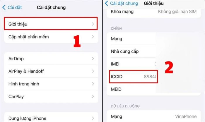 Chọn mục Giới thiệu, tìm và ghi lại mã ICCID.