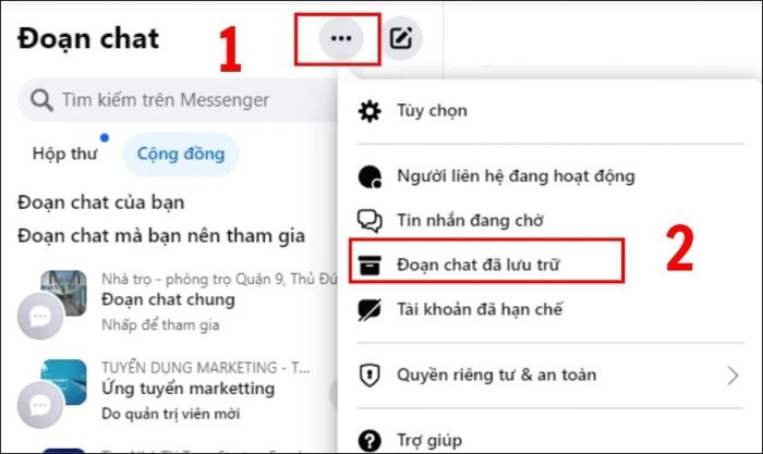 Tìm tin nhắn đã mất trong Kho lưu trữ của Messenger trên máy tính