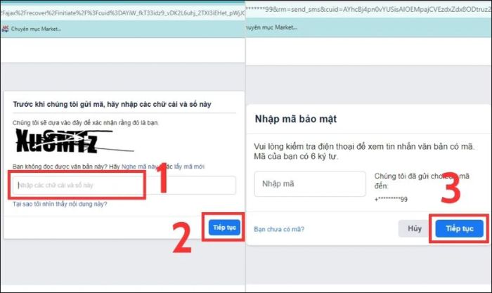 Nhập mã yêu cầu và nhấn Tiếp tục.