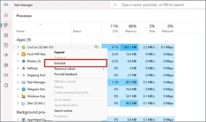 Dùng Task Manager để tắt các chương trình gây đơ máy tính