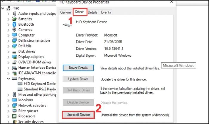 Gỡ bỏ Driver bàn phím mới trên laptop