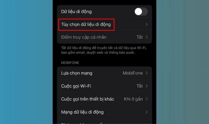 Tắt Chế độ dữ liệu thấp dành cho Dữ liệu di động