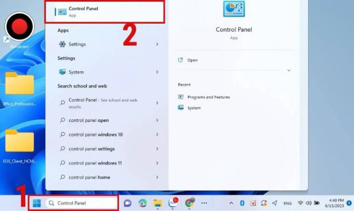 Vào Control panel để gỡ cài đặt phần mềm