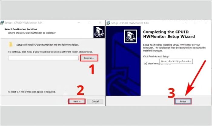 Nhấn Finish để kết thúc quá trình cài đặt phần mềm