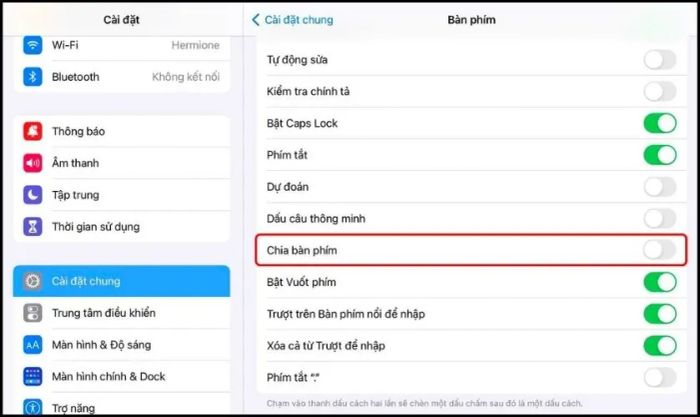 Tắt tính năng chia bàn phím để sửa lỗi bàn phím iPad bị thu nhỏ