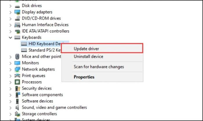 Nhấn vào mục Update driver