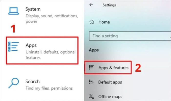 Chọn Apps & features
