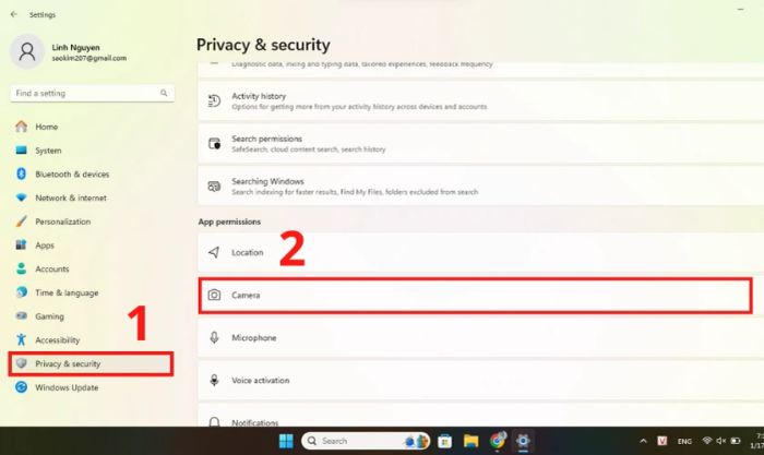 Cấp quyền ứng dụng để sửa lỗi khi camera trên laptop không mở được