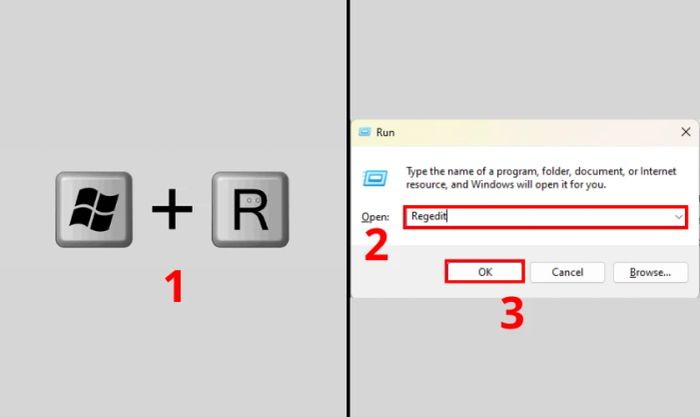 Nhập lệnh Regedit và nhấn OK