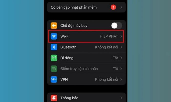 Mở mục Cài đặt và chọn WiFi