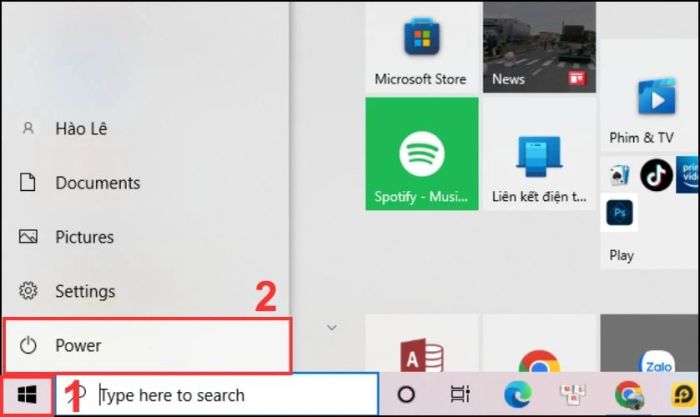 Thực hiện khởi động lại máy tính khi bàn phím laptop bị kẹt hoặc không phản hồi