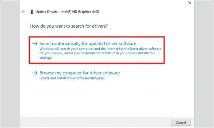 Chọn vào Search automatically for updated driver software