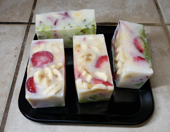 A reviewer's photo showing four cubes of frozen soup
