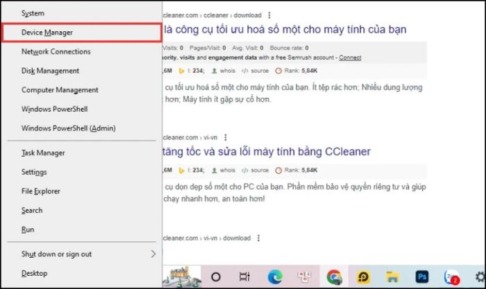 Vào Device Manager trên máy tính
