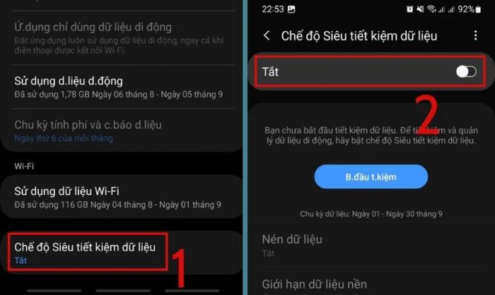 Nhấn vào mục Chế độ siêu tiết kiệm dữ liệu