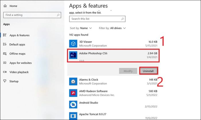 Chọn Gỡ cài đặt