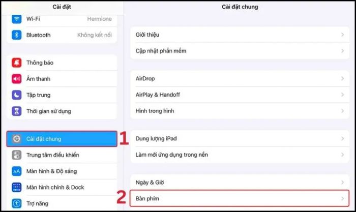 Tắt tính năng chia bàn phím trong cài đặt