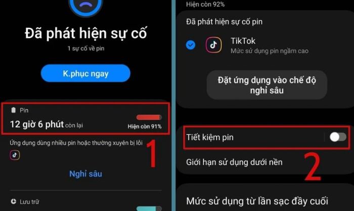 Gạt thanh ở mục Tiết kiệm pin sang trái