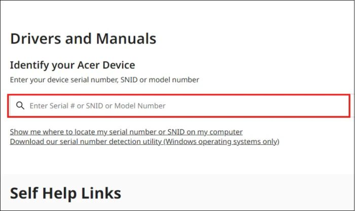 Nhập mã Serial của máy và làm theo hướng dẫn để tiếp tục quá trình tải driver