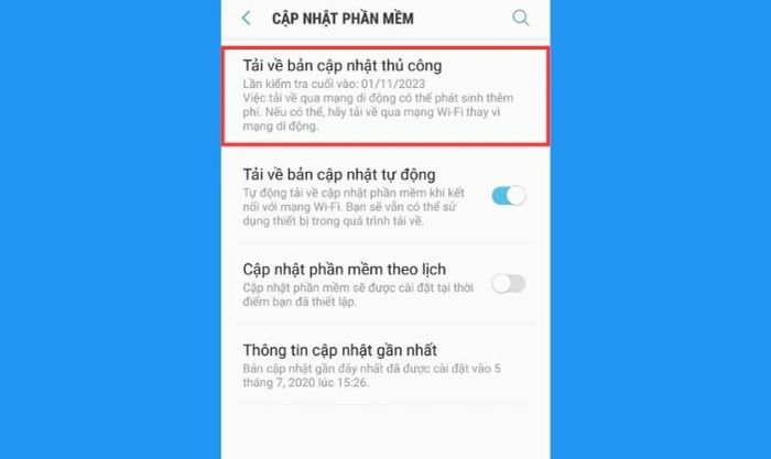 Chọn tải về bản cập nhật thủ công