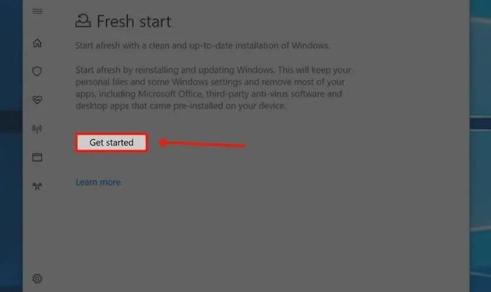 Chọn Get started để thực hiện các thay đổi trên máy tính
