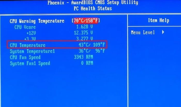 Xem nhiệt độ CPU tại mục CPU Temperature