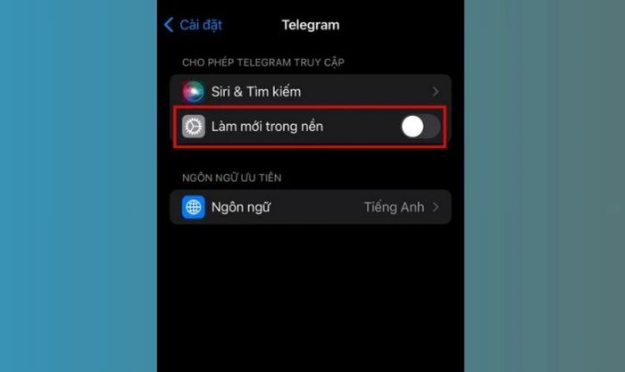 Kéo nút bên cạnh mục Làm mới trong nền sang trái