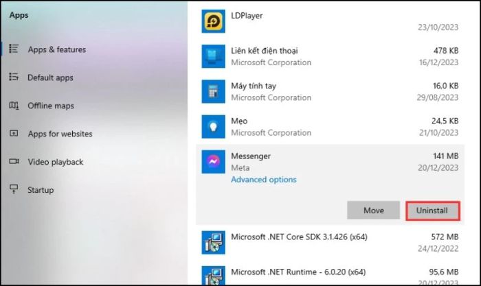 Chọn Uninstall để gỡ bỏ