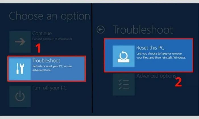 Chọn mục Reset this PC