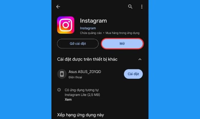 Nhấn vào Cập nhật để tiến hành cập nhật Instagram
