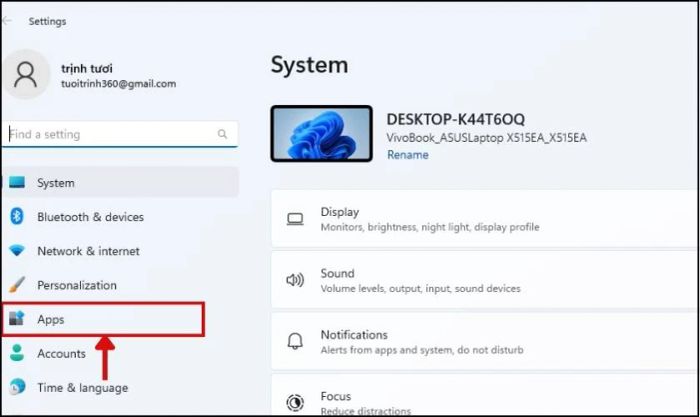 Vào mục Apps trong phần Settings
