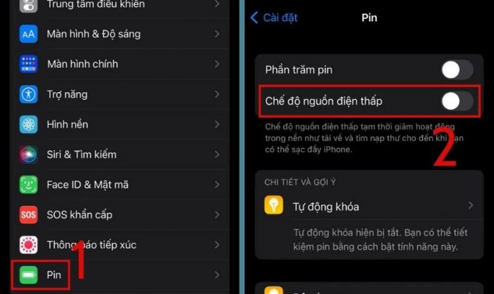 Gạt thanh Chế độ nguồn điện thấp sang trái