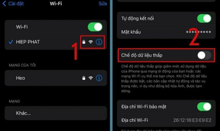 Gạt thanh Chế độ dữ liệu thấp sang trái để tắt