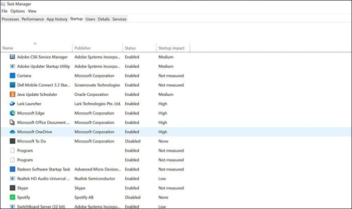 Chọn tab khởi động