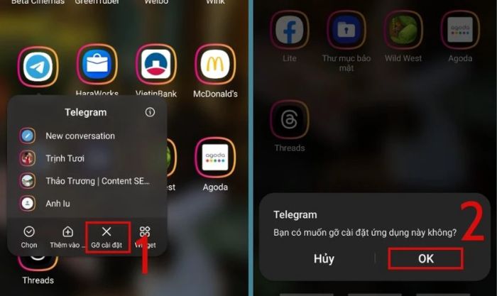 Gỡ cài đặt và cài lại Telegram khi không gửi được tin nhắn