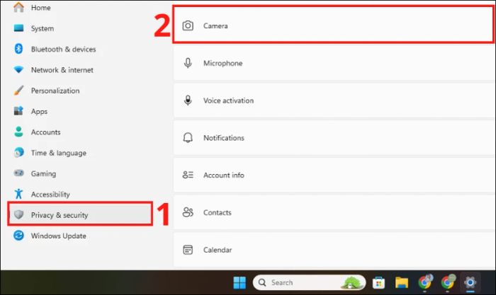 Kiểm tra cài đặt quyền riêng tư khi gặp sự cố với camera trên laptop