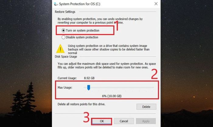 Điều chỉnh dung lượng ổ đĩa để phù hợp với nhu cầu sử dụng.
