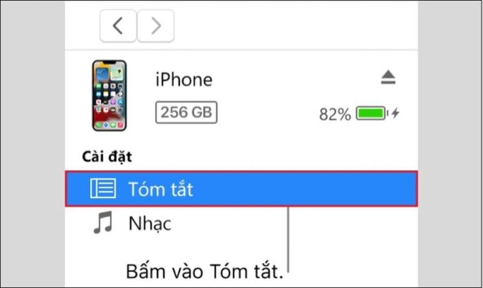 Vào mục Tóm tắt và chọn Cập nhật