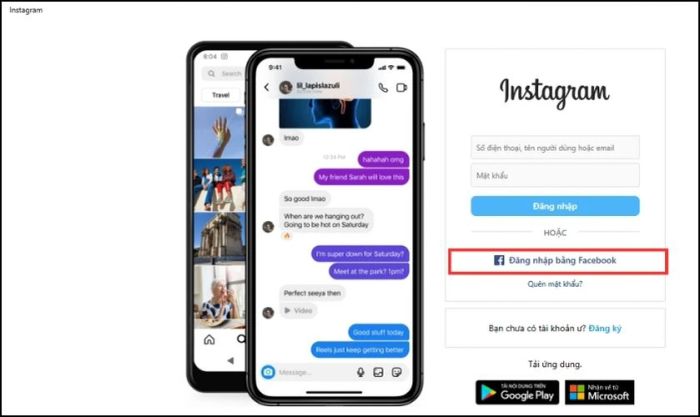Đăng nhập Instagram qua Facebook để sửa lỗi