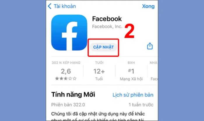 Cập nhật ứng dụng Facebook lên phiên bản mới nhất
