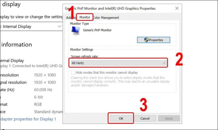Lựa chọn Tần số quét phù hợp từ menu drop-down để hoàn tất